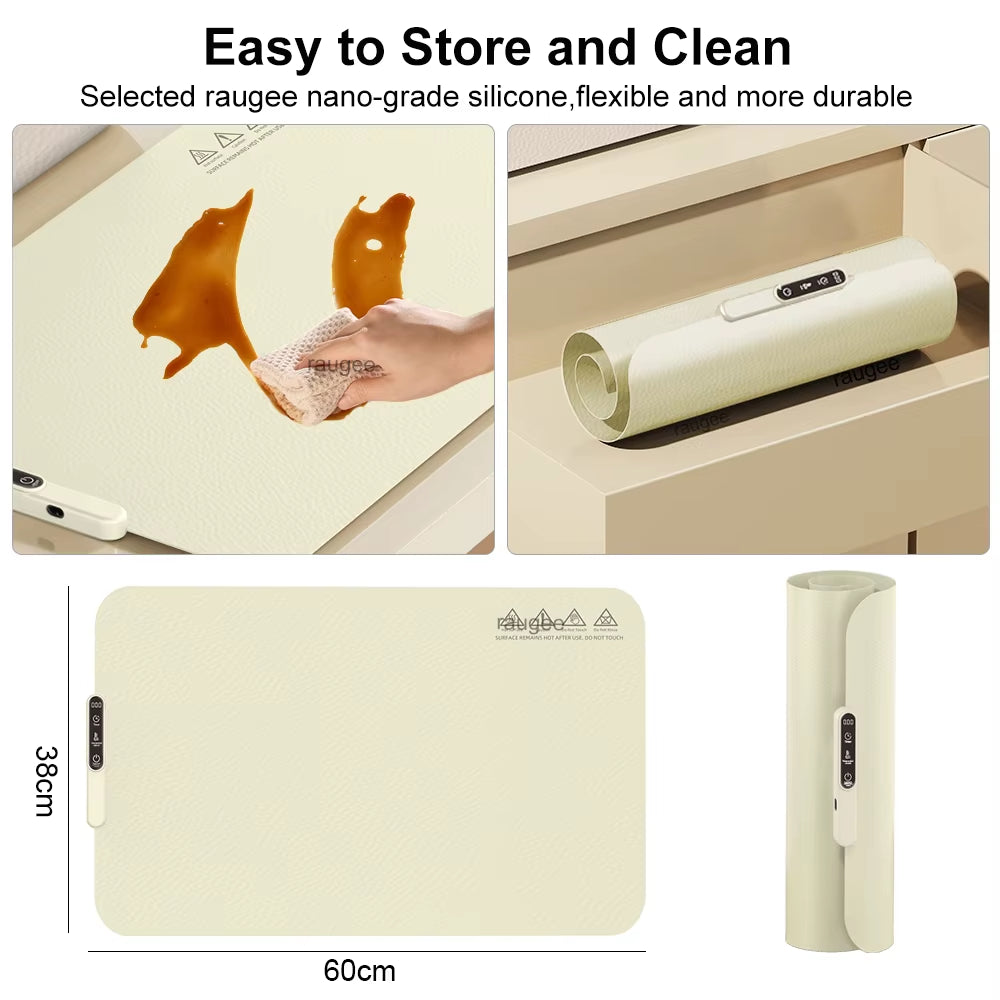 Electric Heating Plate Food Warmer Mat - Silicone Foldable Dining Table Heater for Fast Warming of Food and Beverages