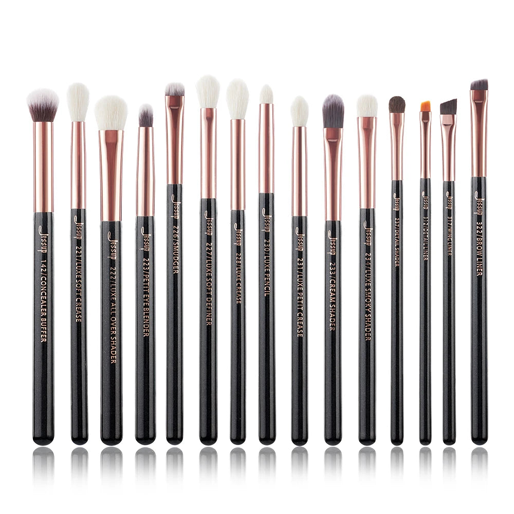 Jessup Makeup Brushes Set 15Pcs Make up Brush Tools Kit Eye Liner Shader Natural-Synthetic Hair Rose Gold/Black T157