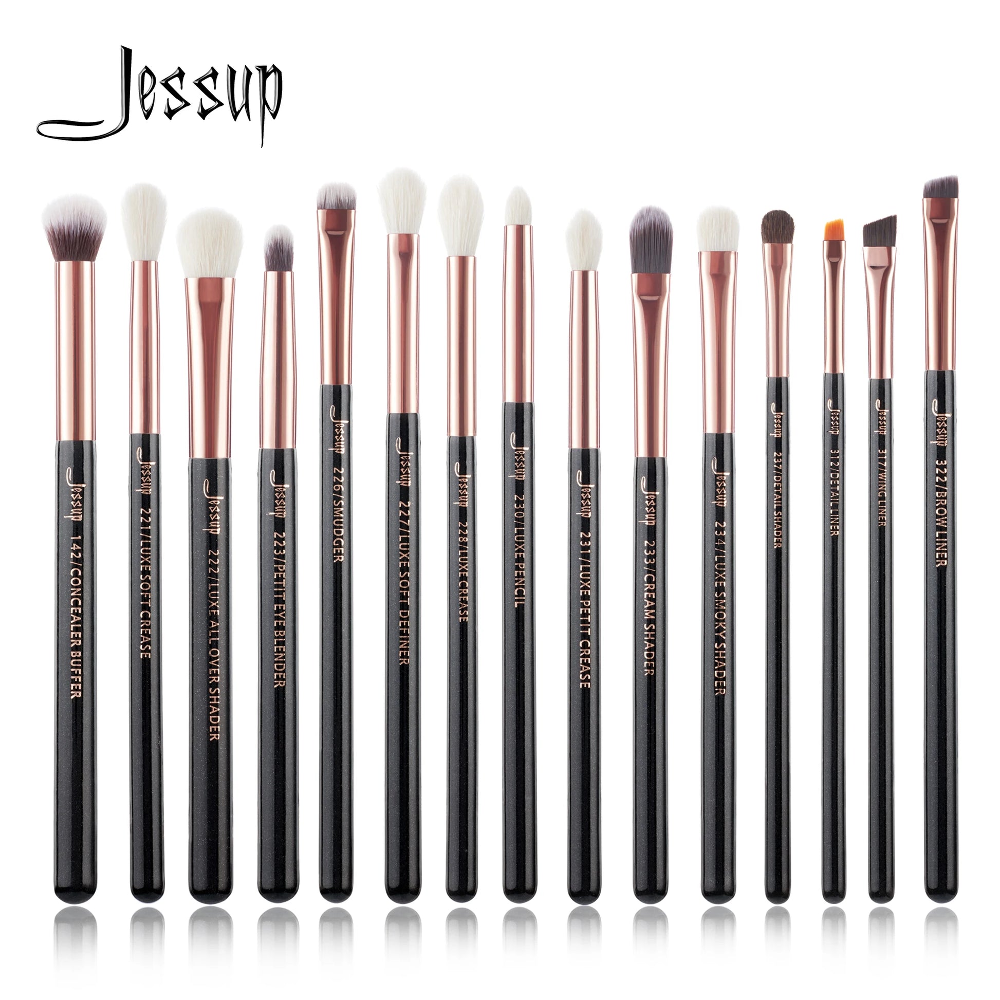Jessup Makeup Brushes Set 15Pcs Make up Brush Tools Kit Eye Liner Shader Natural-Synthetic Hair Rose Gold/Black T157