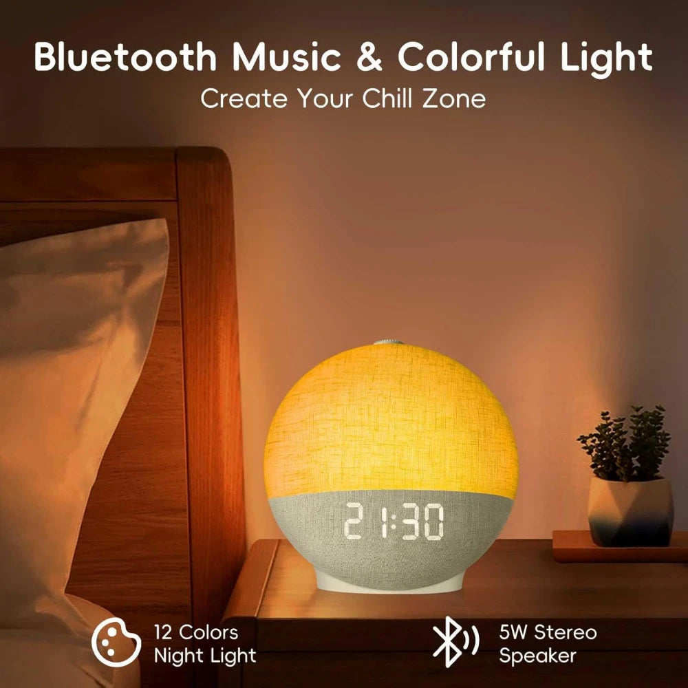 Transform Your Mornings with the Sunrise Alarm Clock: Wake-Up Light, White Noise Machine, Bluetooth Speaker & Color-Changing Night Lights - The Ultimate Bedroom Companion