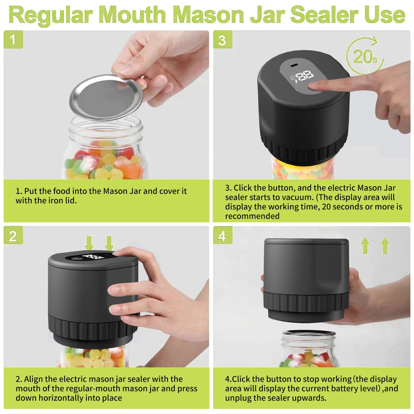 Revolutionize Your Food Storage with the Cordless Automatic Electric Mason Jar Vacuum Sealer Kit - Perfect for Freshness and Fermentation!