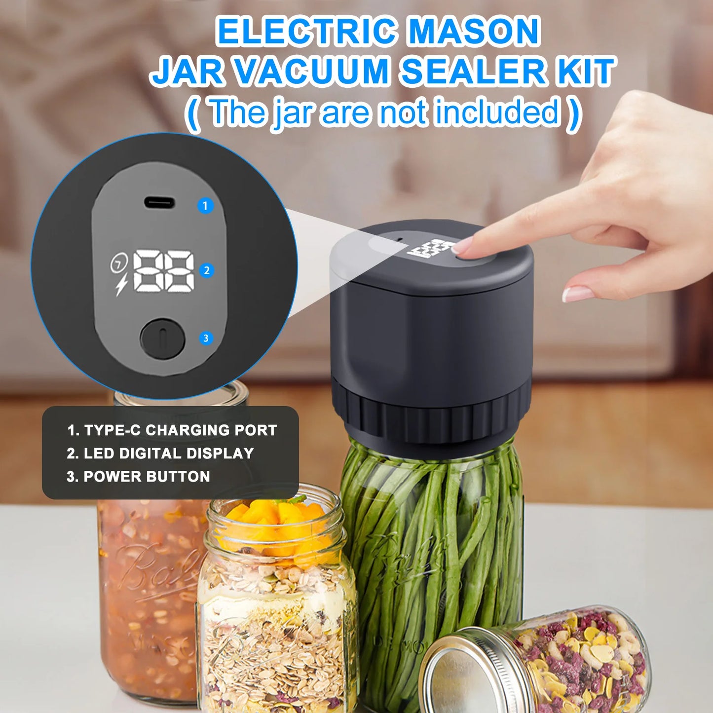 Revolutionize Your Food Storage with the Cordless Automatic Electric Mason Jar Vacuum Sealer Kit - Perfect for Freshness and Fermentation!