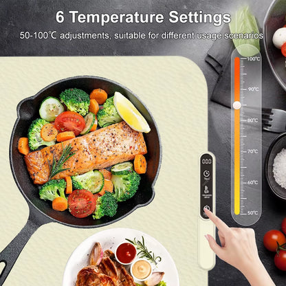Electric Heating Plate Food Warmer Mat - Silicone Foldable Dining Table Heater for Fast Warming of Food and Beverages